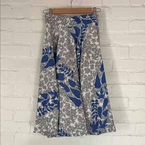 Vintage 60s Gray and Blue Floral Midi Skirt Circle Skirt Small Size 24”
